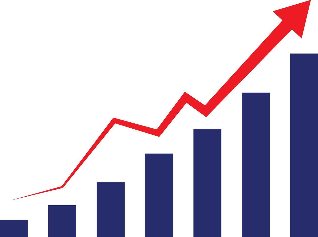 Graph with increase report. Diagram with rise and gain progress. vector