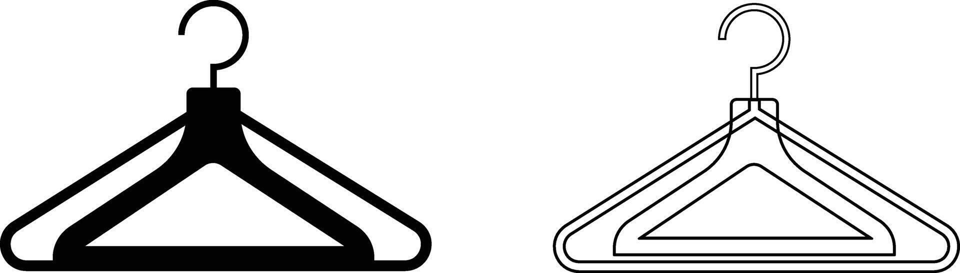 Black and Outline Clothes Hanger Icons, Illustration of Fashion Wardrobe Symbols for Closet Organization, Laundry, Apparel Display, and Retail Branding Design. vector