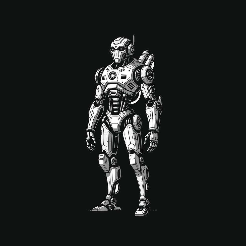 Ilustratio graphic of robot 3d render of a man in black and white vector