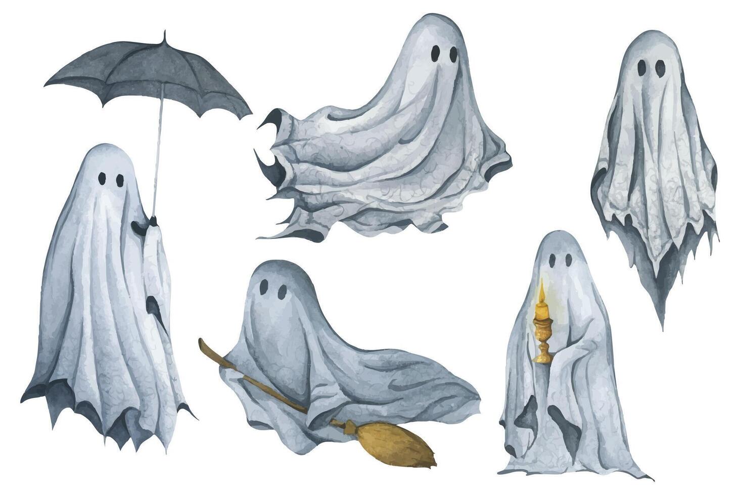 whimsical ghost illustrations for Halloween vector