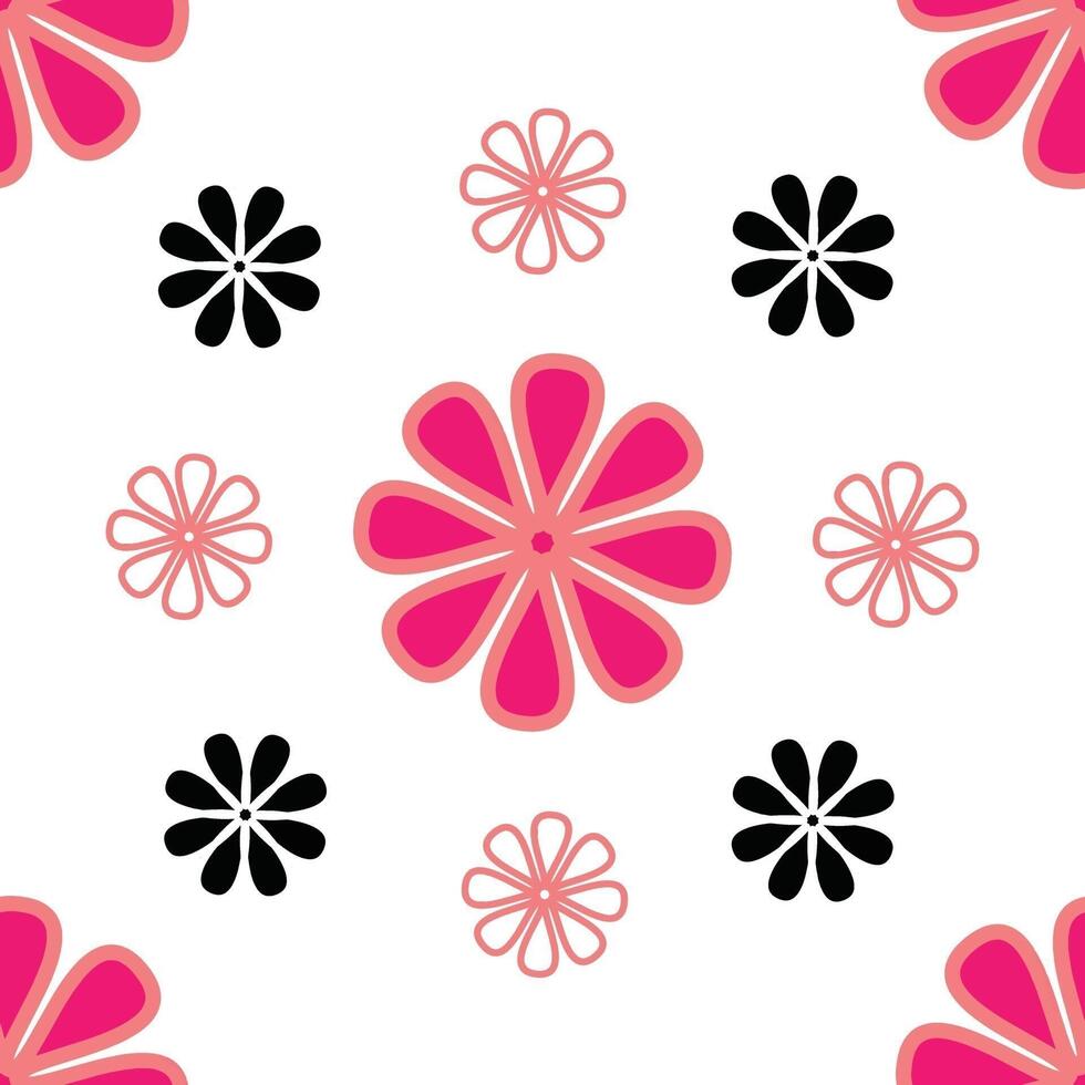 A pattern with pink and black flowers on a white background vector