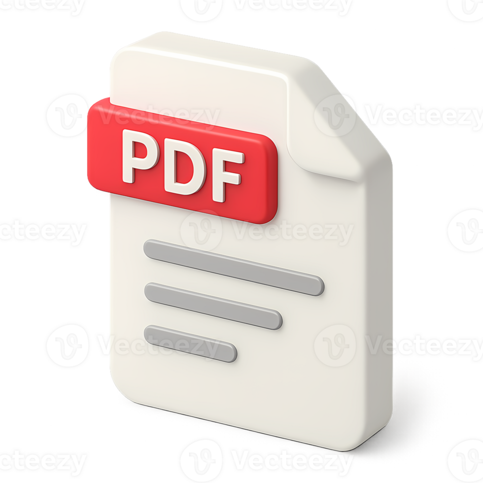 3D Isometric PDF File Icon for Documents and E-books png
