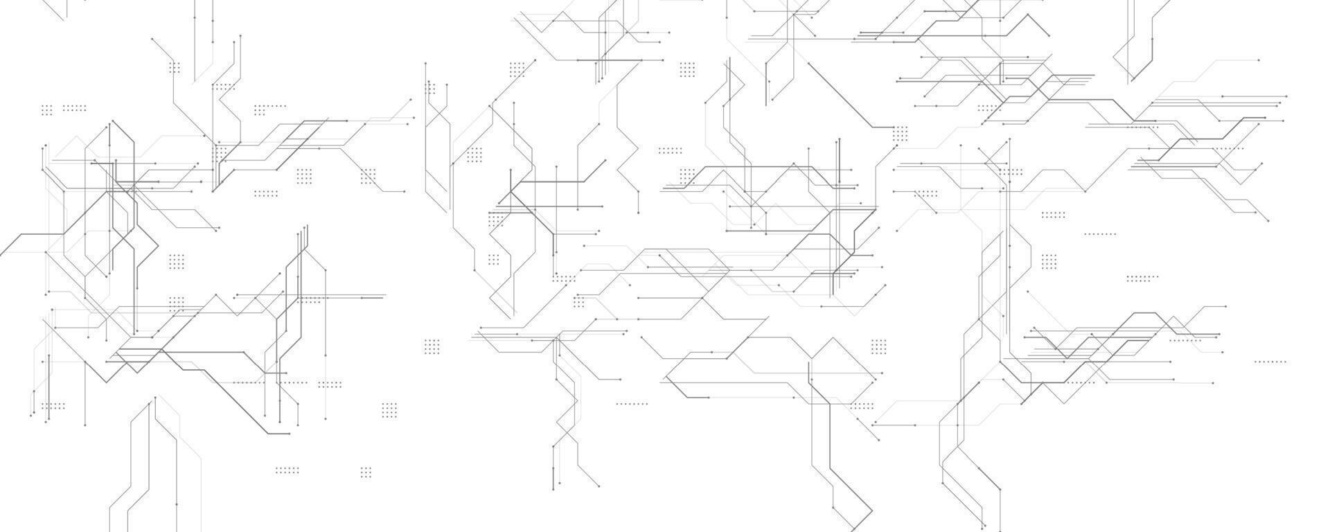 mínimo tecnología circuito líneas. limpiar blanco antecedentes con geométrico red diseño en Delgado negro trazos Perfecto para ui, moderno datos interfaces, y ai sistemas ilustración. vector