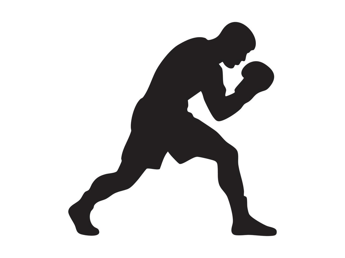 Black silhouette of a boxer in action pose, isolated on white background, graphic illustration. concept of athlete, boxing, martial arts, sports icon, logo, design element vector