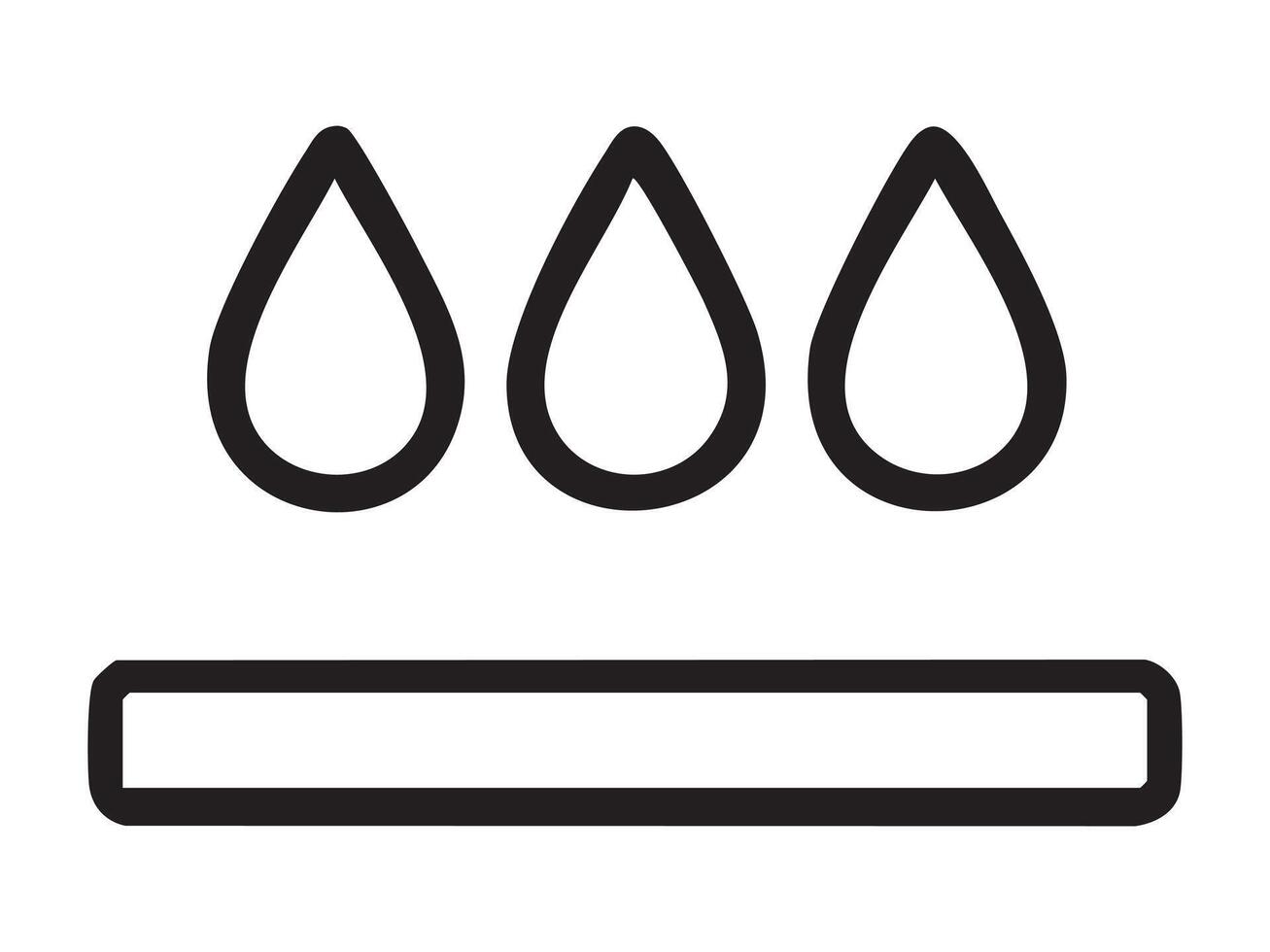 Black icon of water drops above surface isolated on white background, illustration. Concept of waterproof material, water resistance, protection from moisture, fabric durability, design element vector
