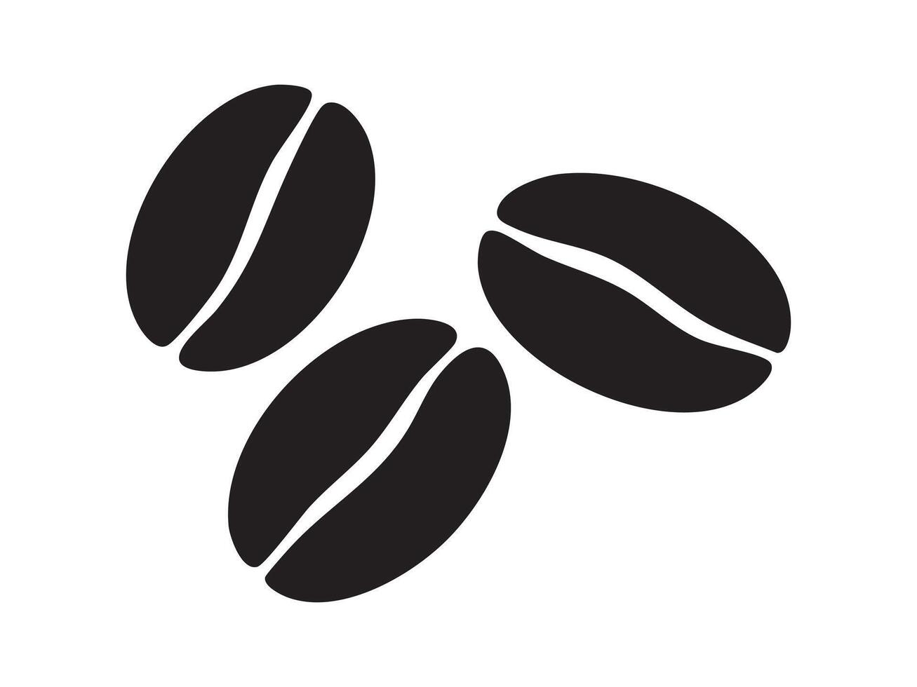 Black silhouette of coffee beans isolated on white background, graphic illustration. concept of coffee, bean icon, logo, caffeine, beverage symbol, design element vector