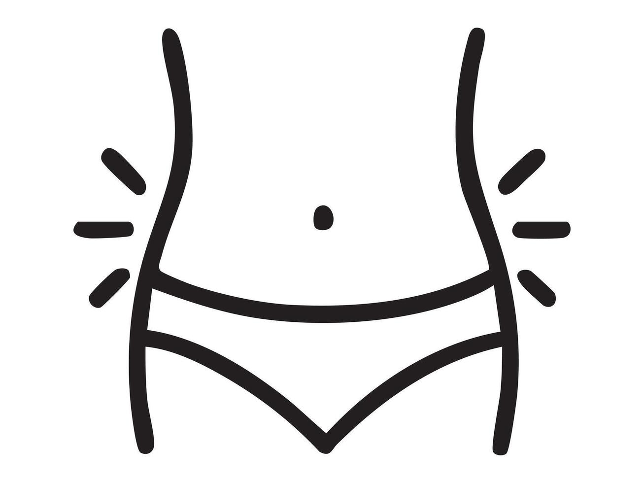Black silhouette of slim waist with underwear isolated on white background, graphic illustration. concept of icon, logo, fitness, health, body positivity, design element vector