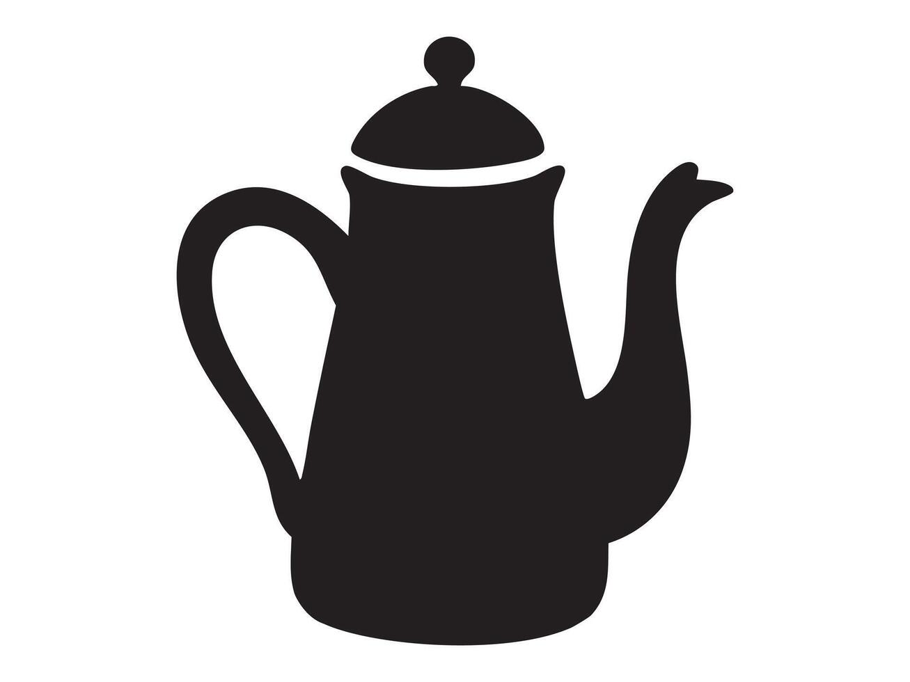 Black silhouette of a classic teapot in side view, isolated on white background, graphic illustration. concept of kitchenware, tea making, home decor, icon, design element. vector