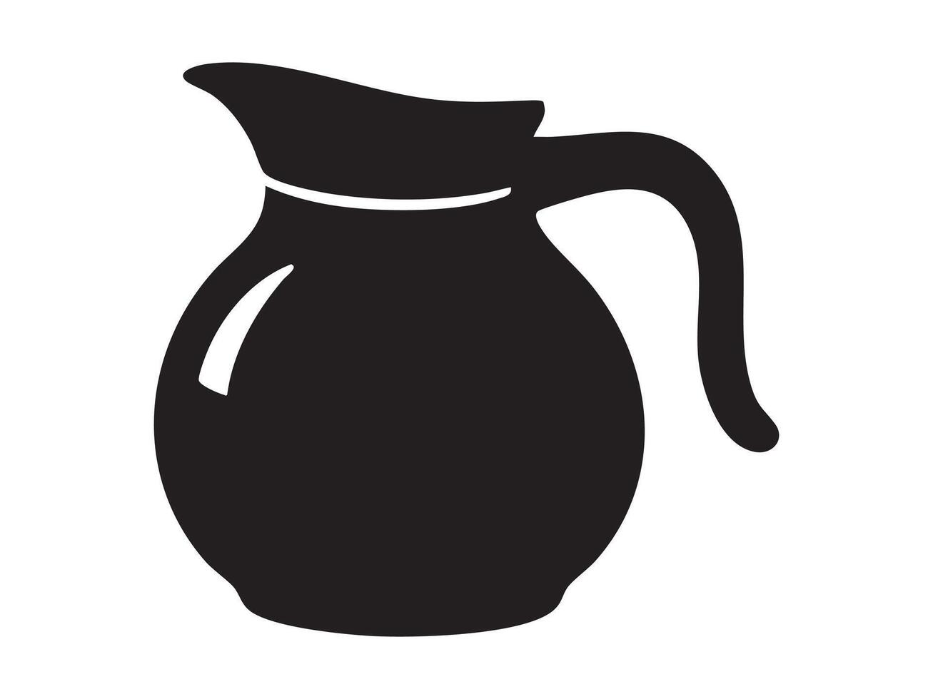 Black silhouette of coffee pot with handle isolated on white background, graphic illustration. concept of coffee, kitchenware, beverage container, icon, logo, design element vector