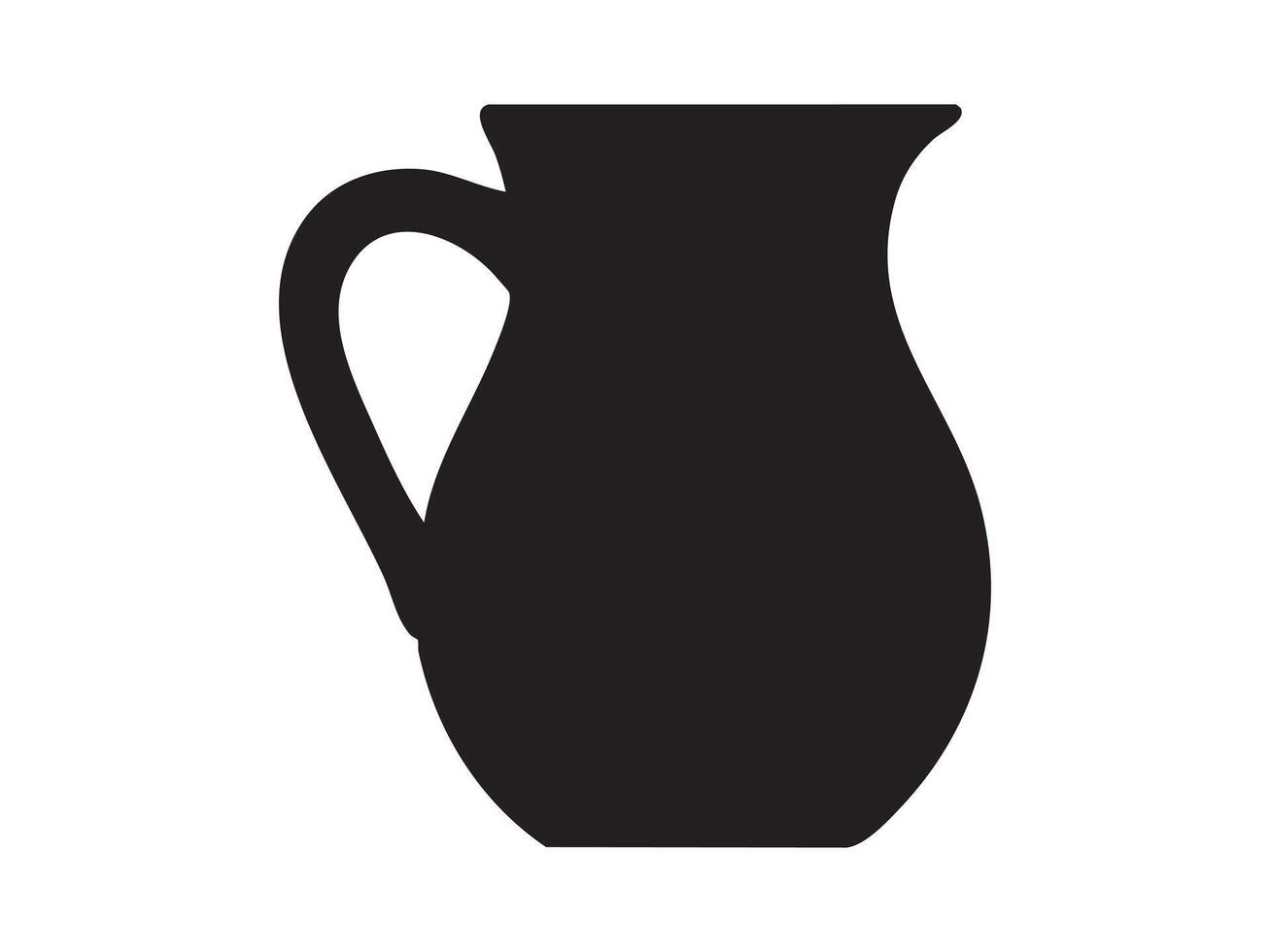 Black silhouette of jug isolated on white background, graphic illustration. concept of icon, logo, kitchenware, pottery, household item, design element, art piece vector