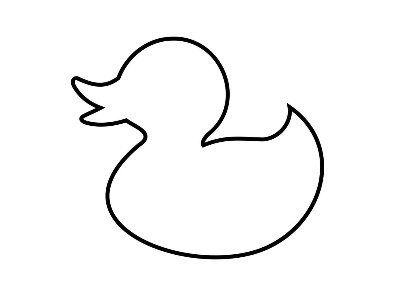 Black outline of a rubber toy duck in a simple shape, isolated on white background, graphic illustration. concept of bird, rubber duck, outline design, toy, icon, design element vector