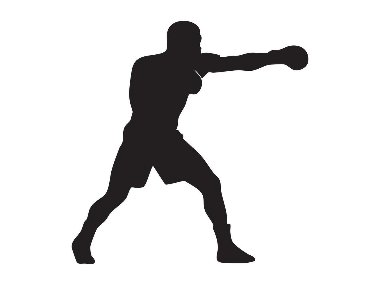 Black silhouette of boxer in striking pose, isolated on white background, graphic illustration. concept of sports, martial arts, athlete, fitness, icon, logo, design element vector