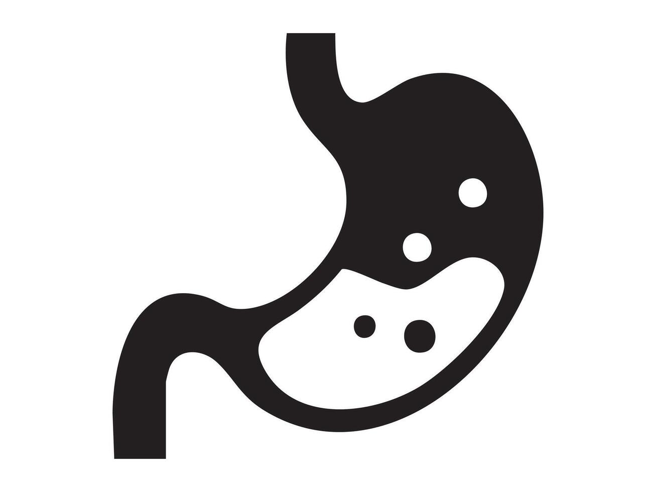 Black silhouette of human stomach organ with bubbles isolated on white background, graphic illustration. Concept of digestion, anatomy, gastrointestinal system, medicine, healthcare design element vector