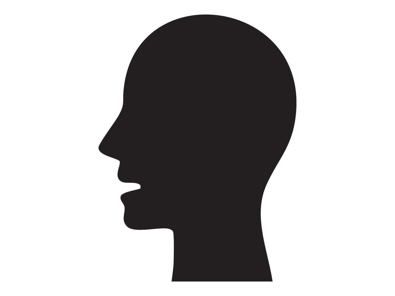 Black silhouette of human head in profile view, isolated on white background, graphic illustration. concept of icon, logo, human profile, identity, design element vector