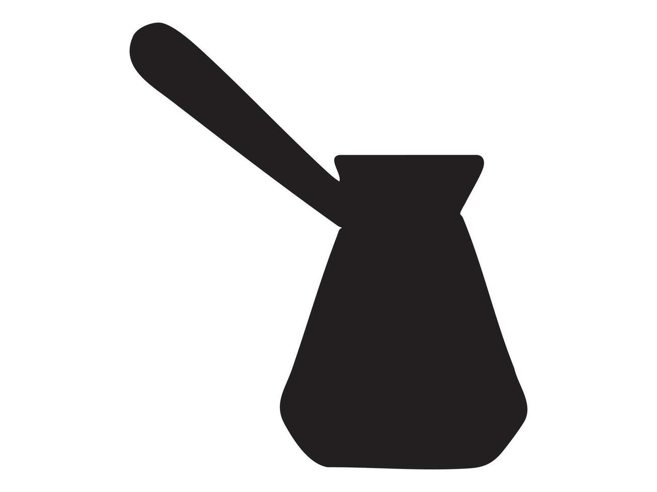 Black silhouette of turkish coffee pot isolated on white background, graphic illustration. concept of kitchenware, beverage, traditional drink, icon, logo, design element vector