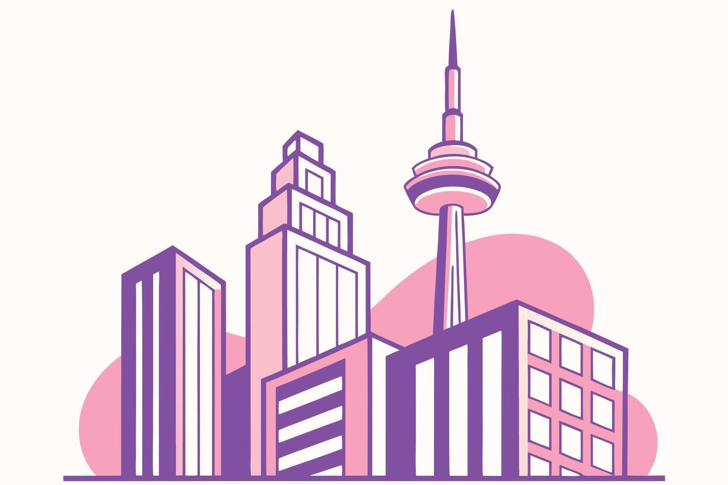 Pink and Purple Cityscape with Tower and Buildings vector