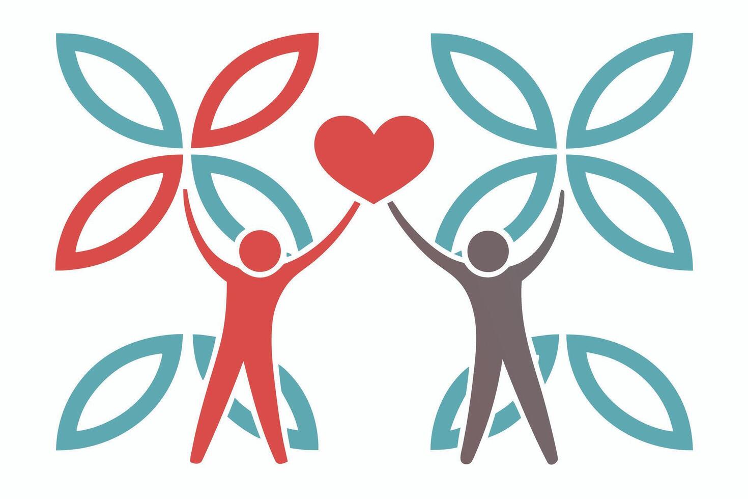 Two Figures Holding Red Heart Graphic people love vector