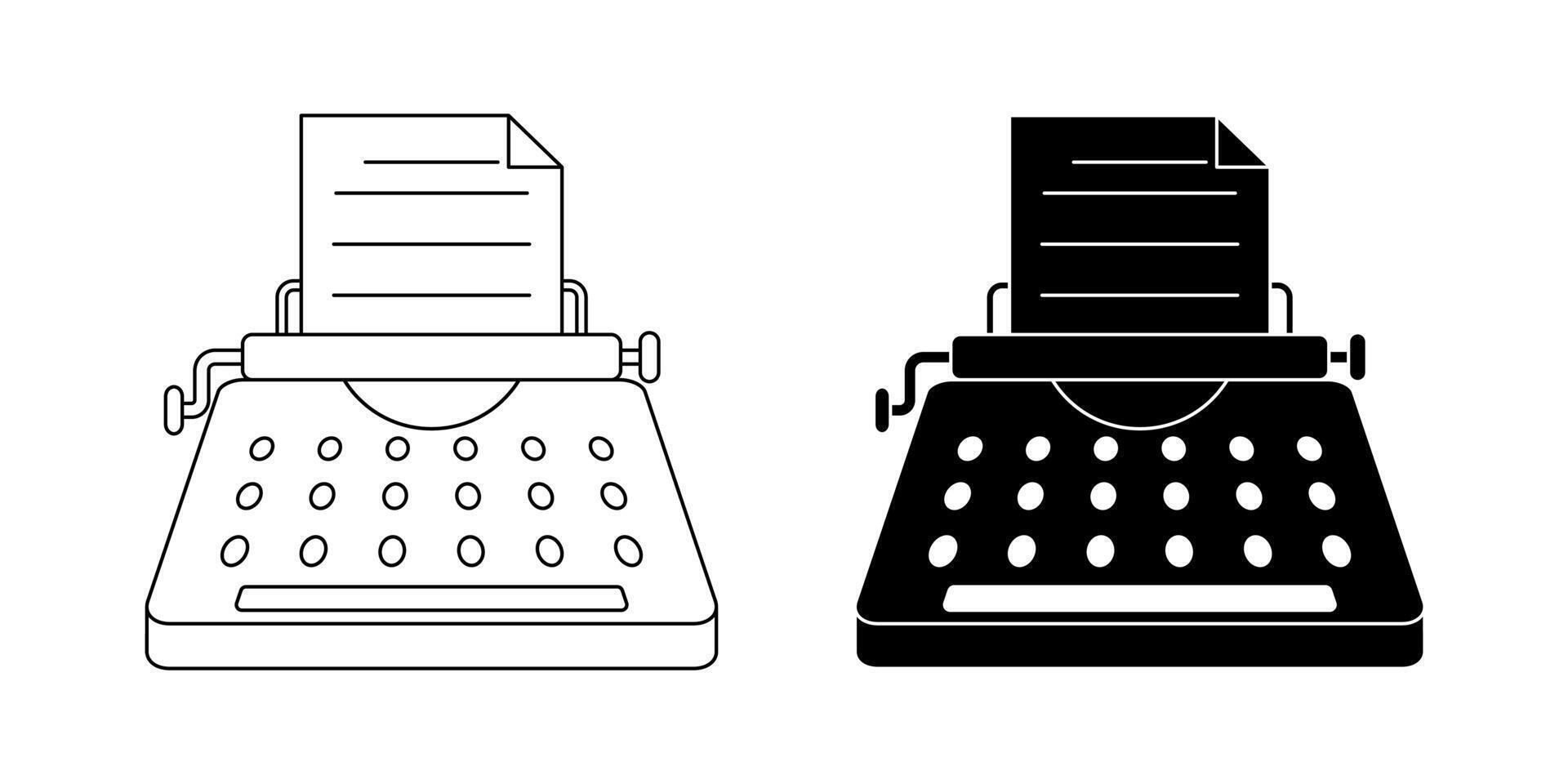outline silhouette typewriter icon set isolated on white background vector
