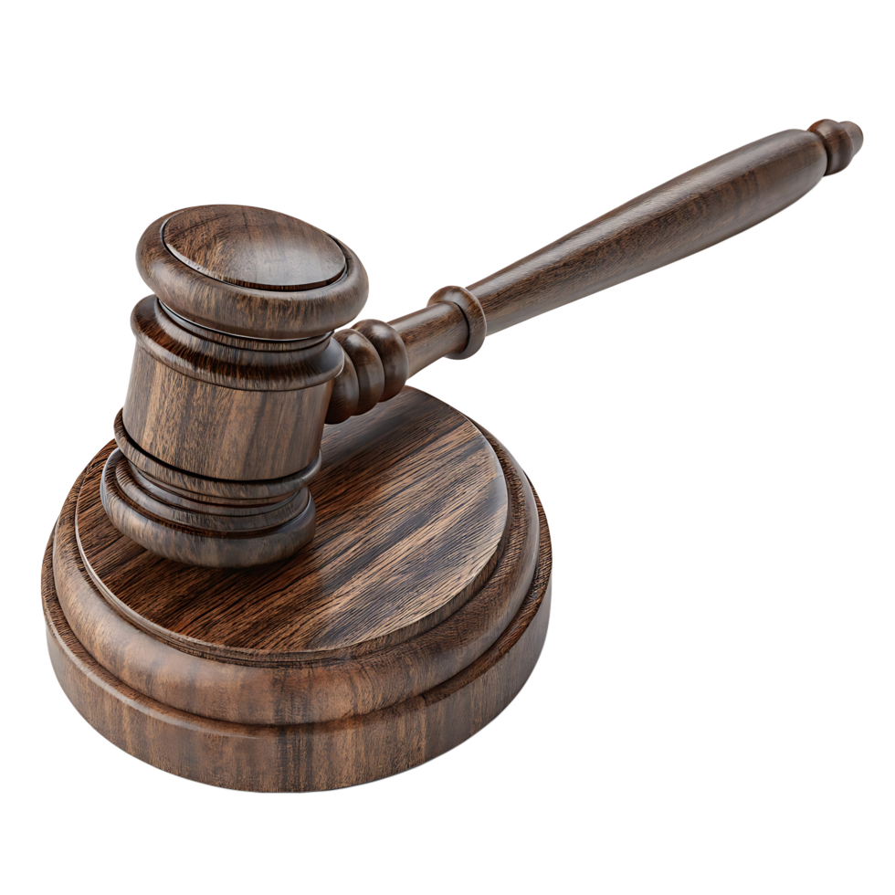 Realistic Wooden Gavel with Smooth Dark Brown Finish png
