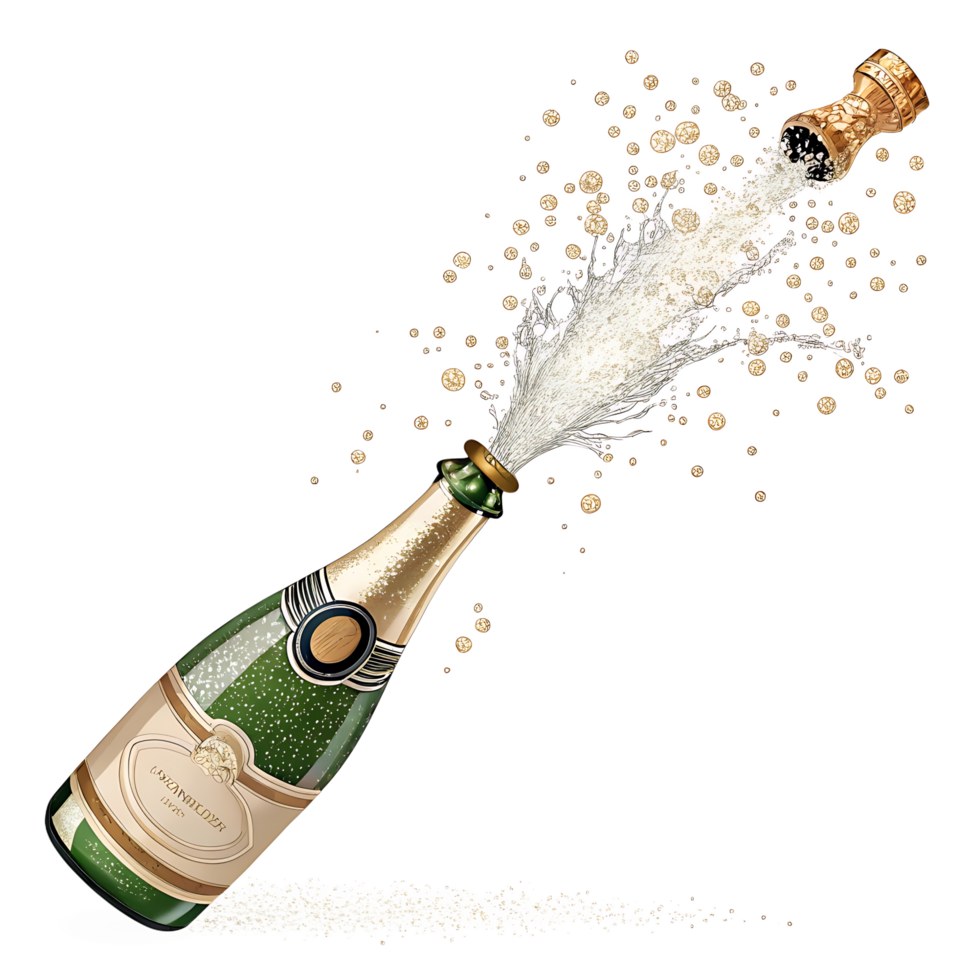Festive Champagne Bottle Popping Open with Sparks and Bubbles png
