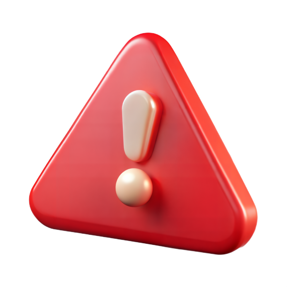 3D Red Alert Triangle with Exclamation Mark, Smooth Plastic Surface png
