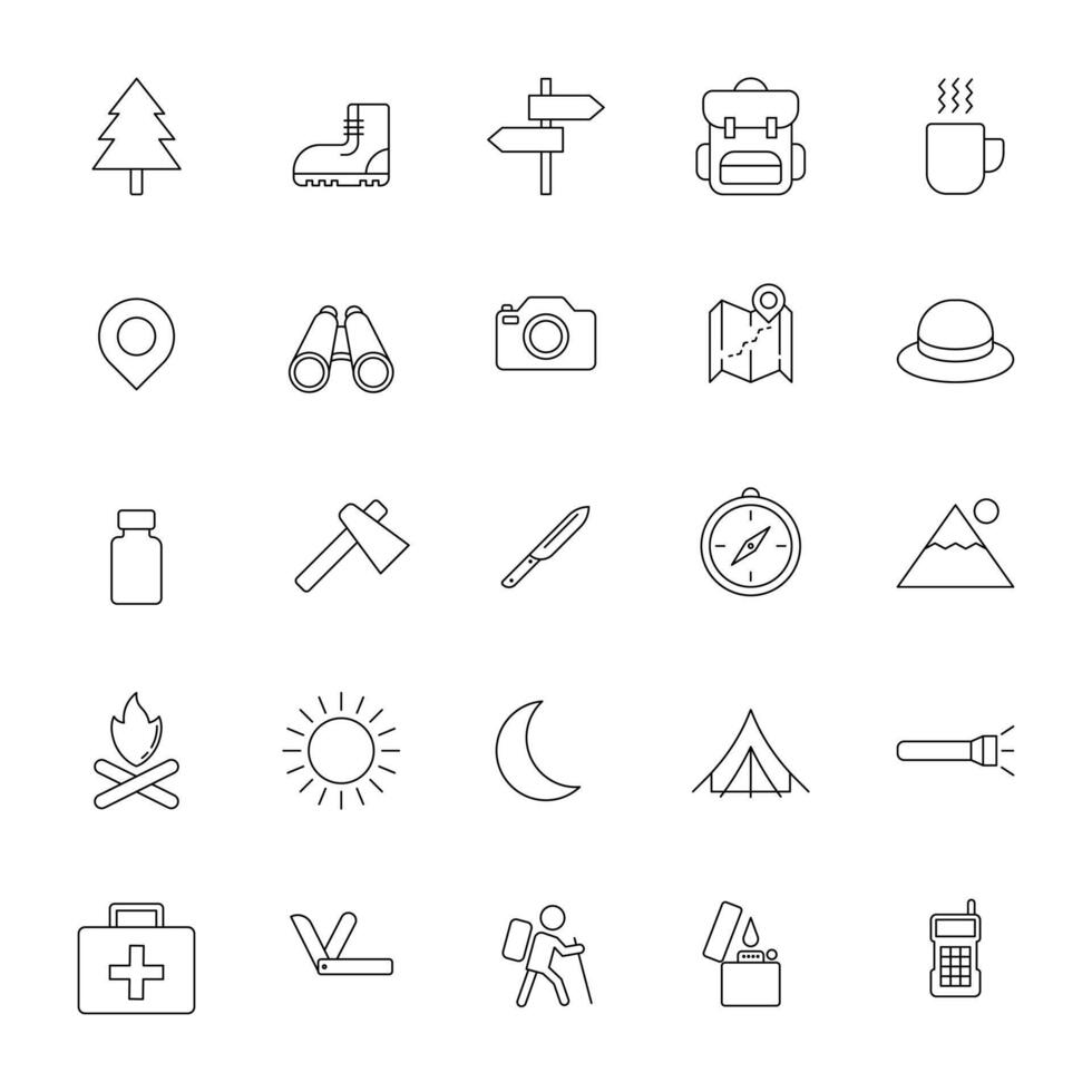 outdoor line icon set bundle vector