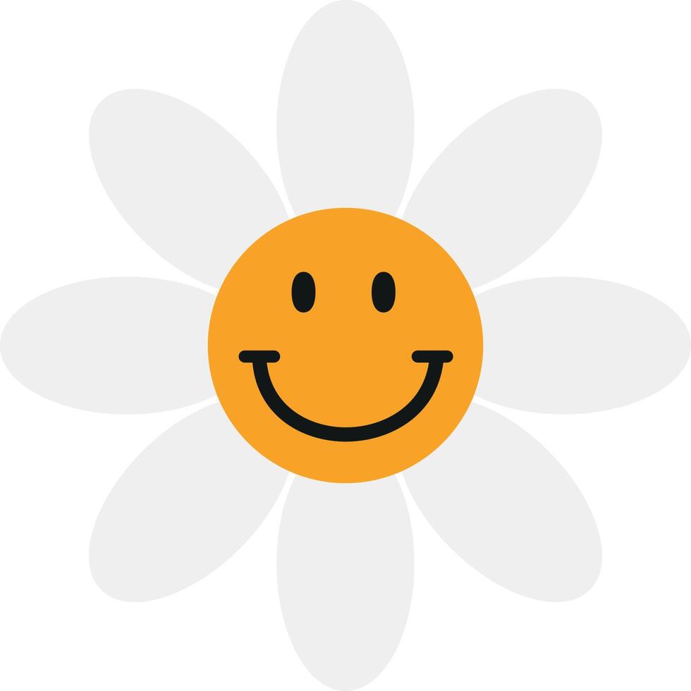 Daisy groovy flower with emoji vector