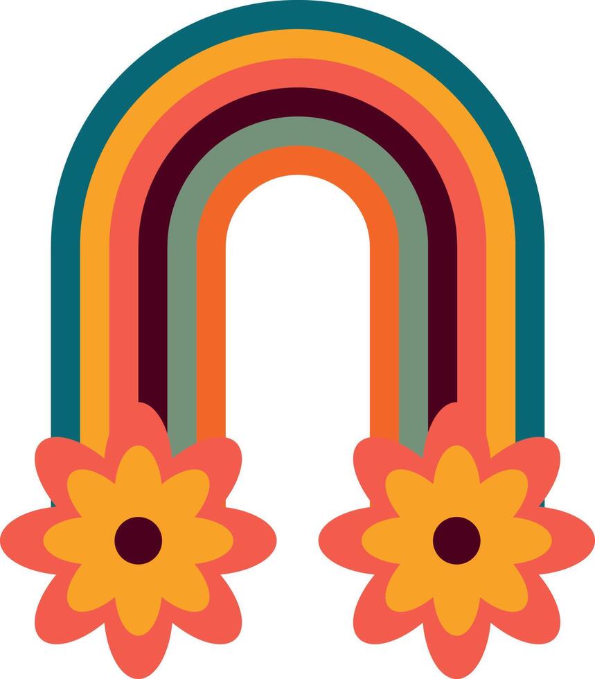 Groovy rainbow with flowers vector
