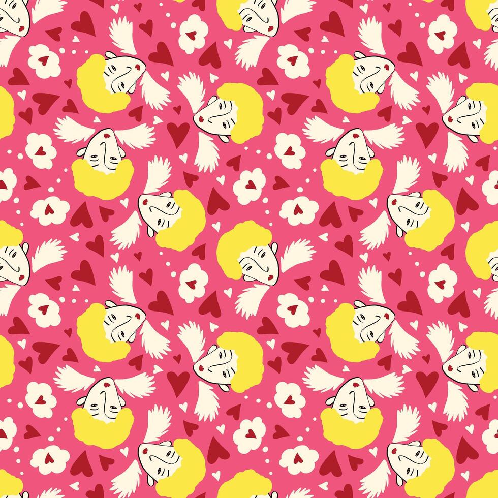 Purple Valentine pattern with cute angels vector