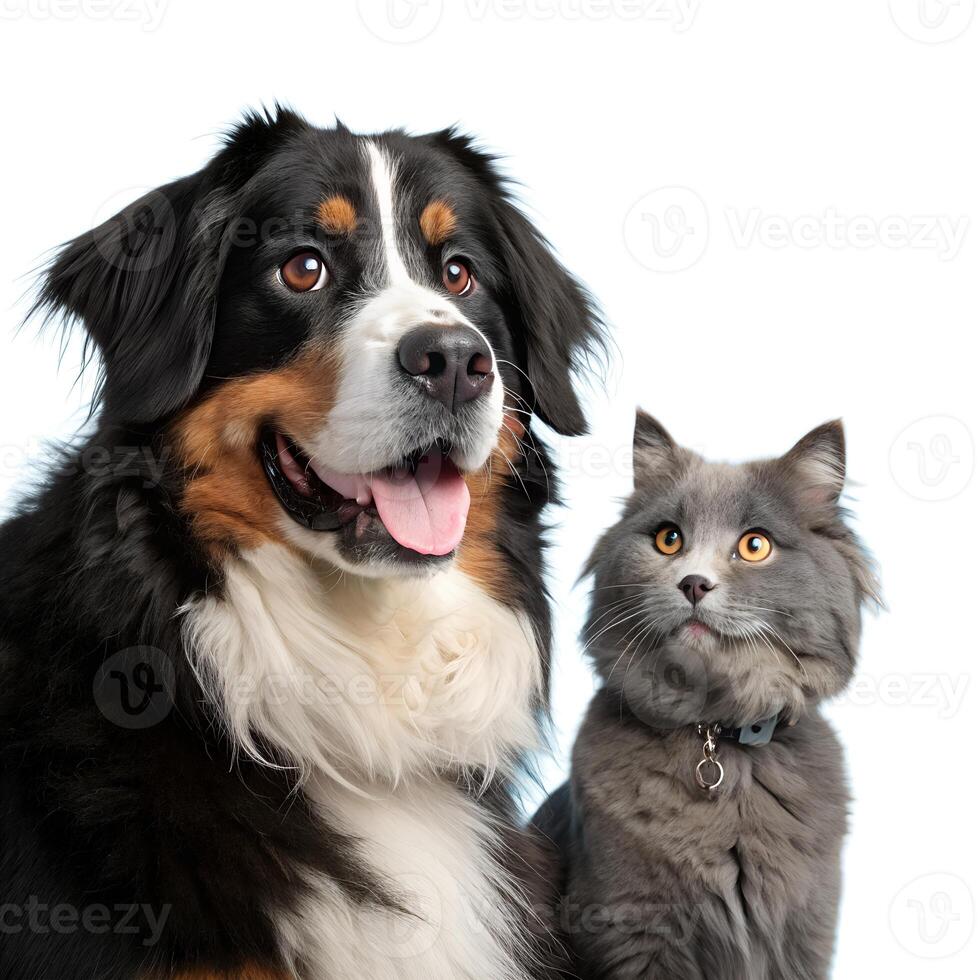 A dog and cat are posing for the camera photo