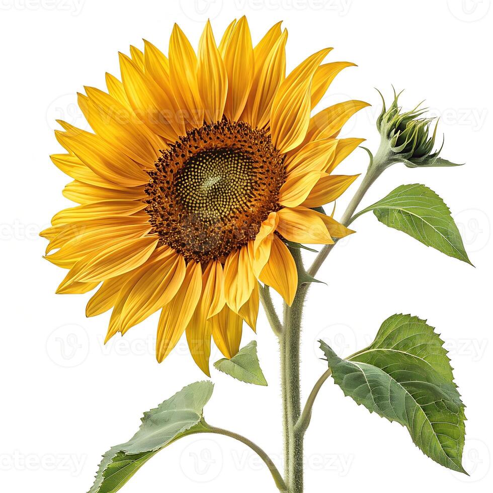 A sunflower is shown on a white background photo