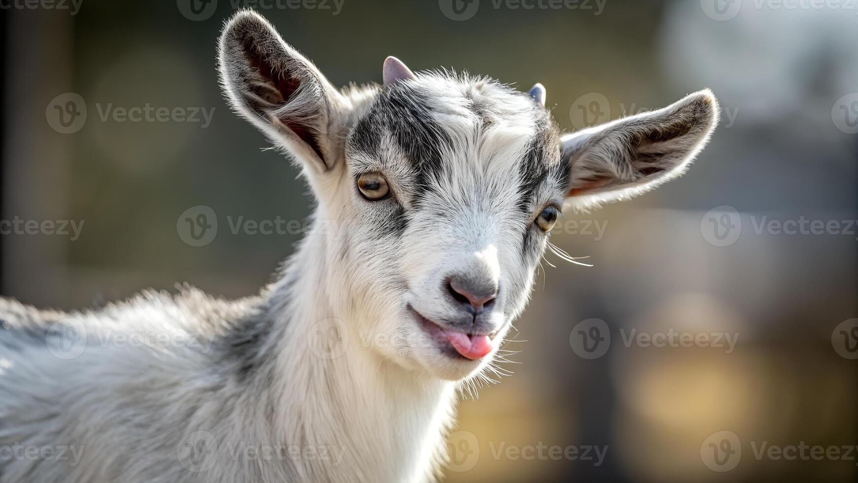 A goat with its tongue sticking out photo