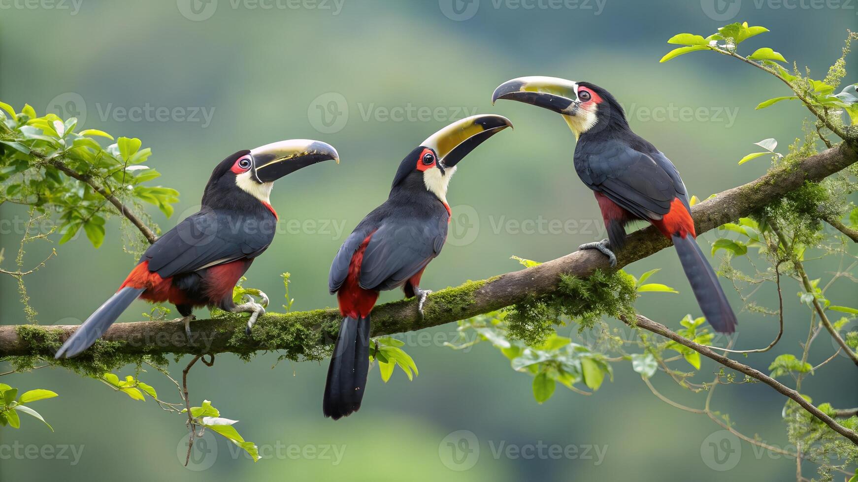 Three toucans sitting on a branch photo