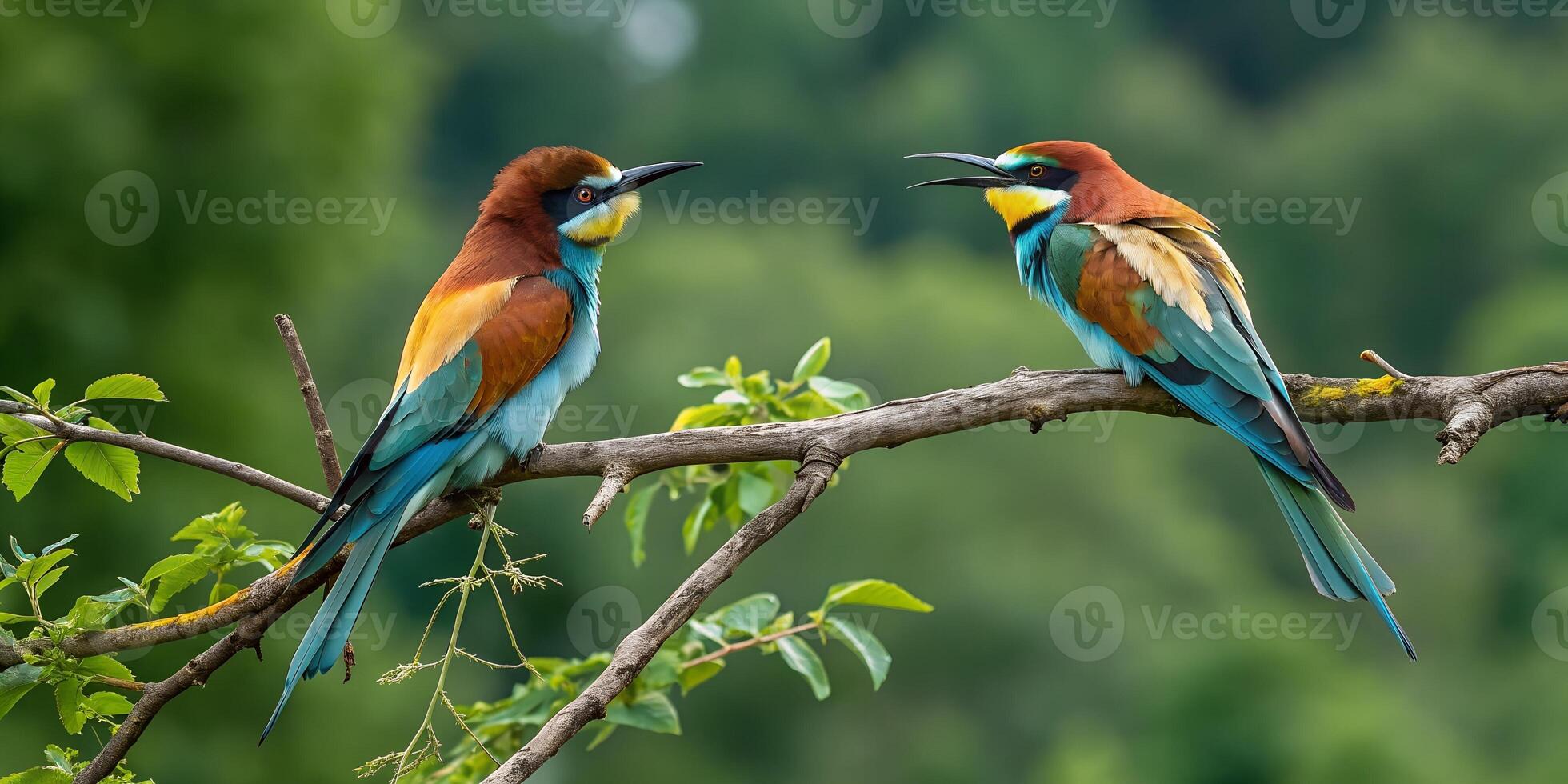 Two colorful birds sitting on a branch photo