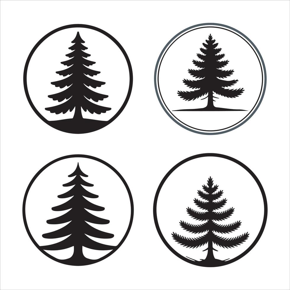 Four circular evergreen tree icons pine spruce vector