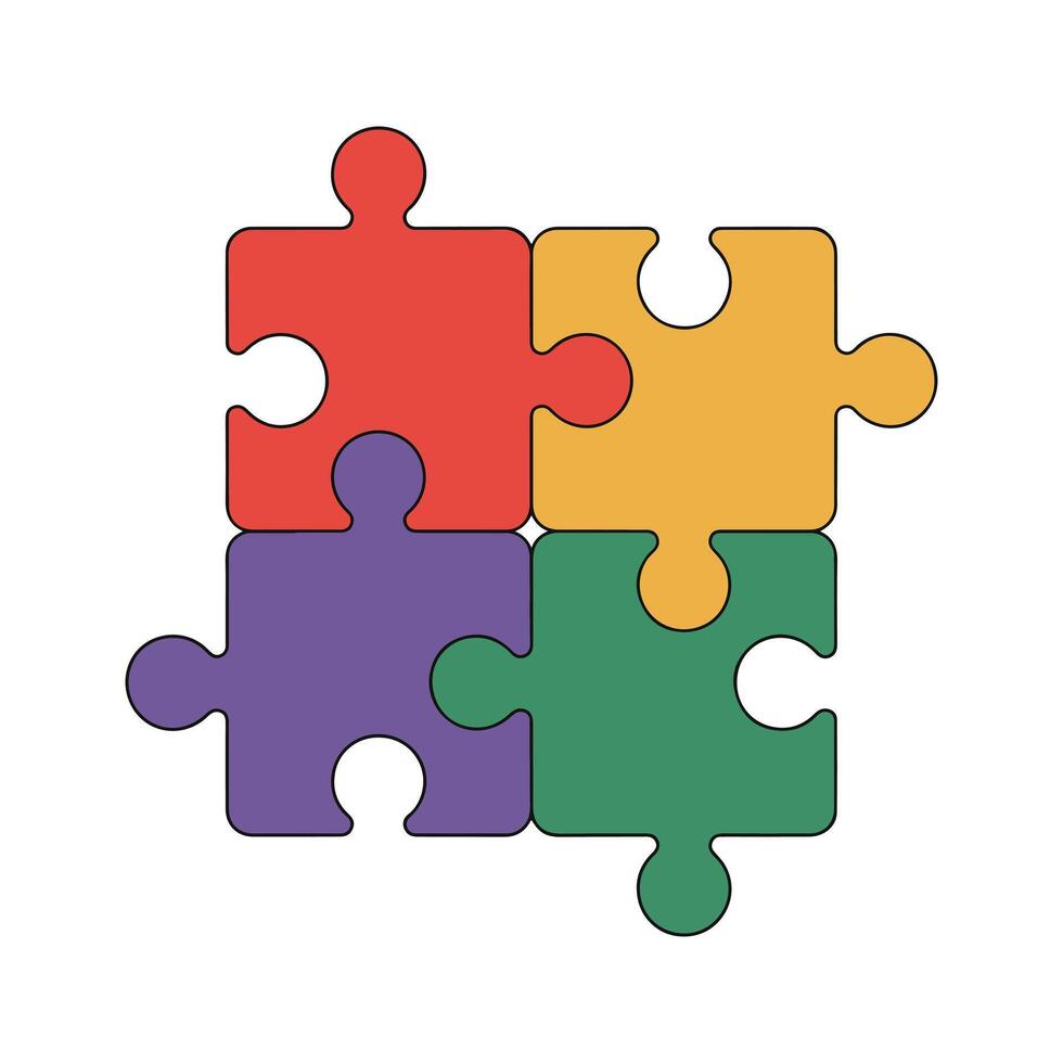Four colorful puzzle pieces connected together connection vector