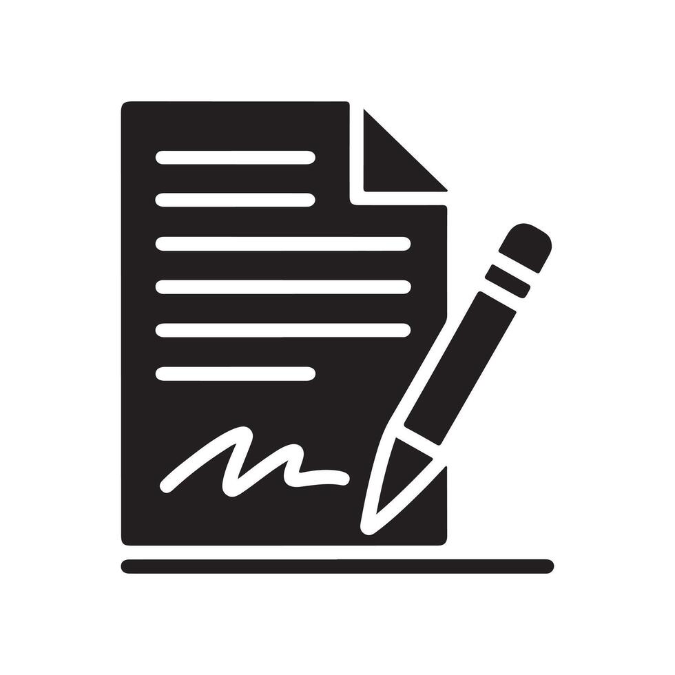 Black icon of document with lines and pencil signing paper writing vector