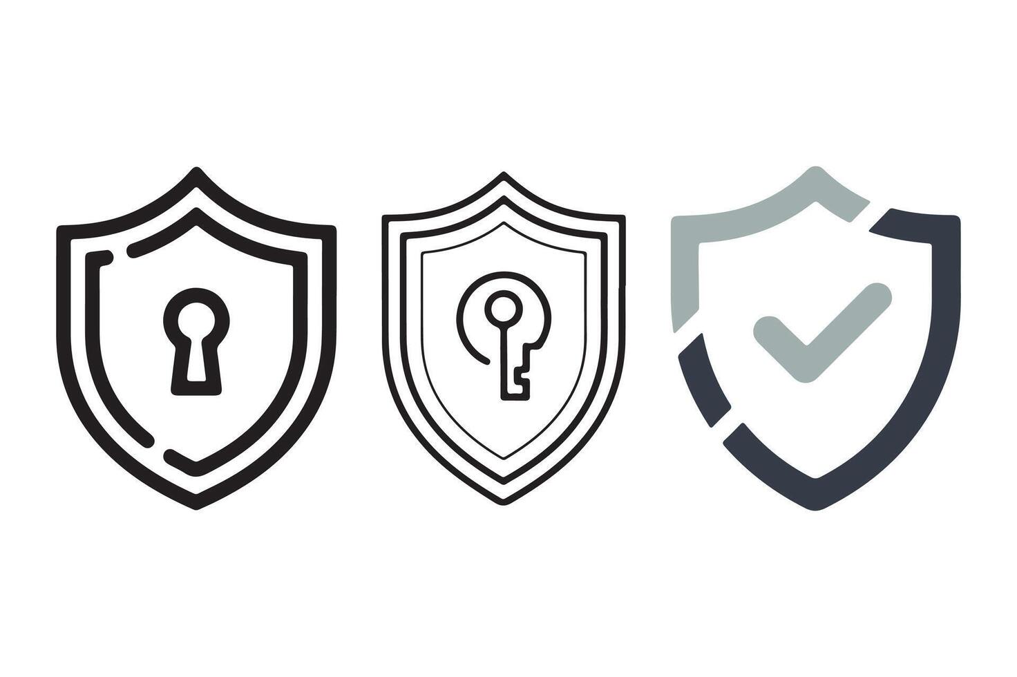 Three shield icons with keyhole and checkmark security protection lock vector