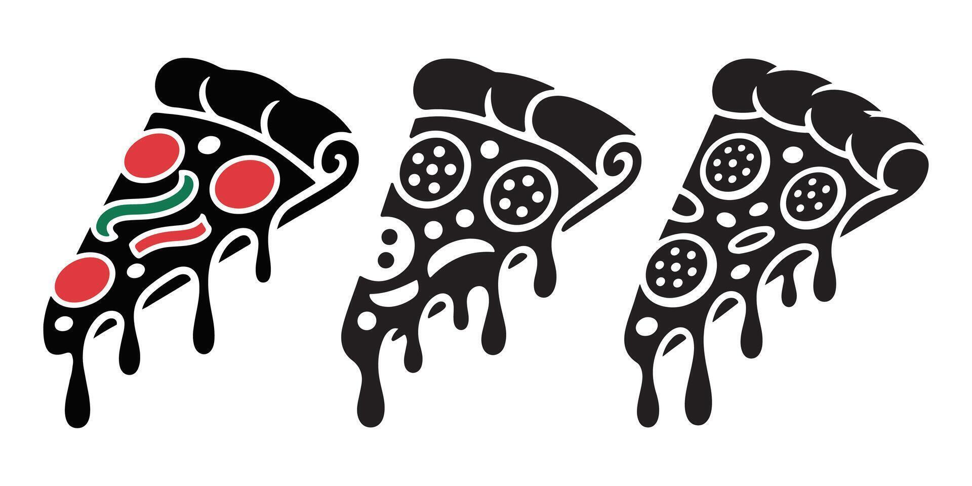 Three stylized pizza slices with dripping cheese food vector
