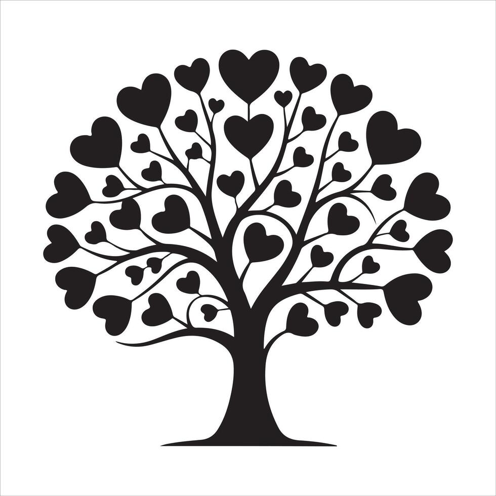 Black heart tree silhouette on white background love vector