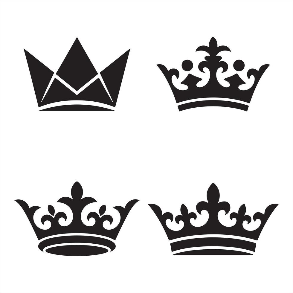Four black royal crowns on white background monarchy vector