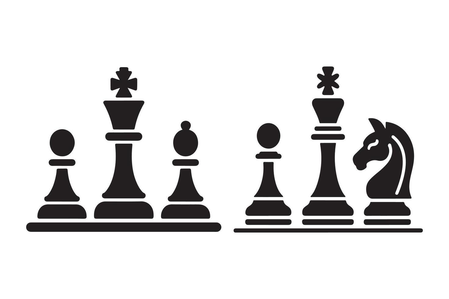 Black chess pieces king pawn bishop and knight on white game strategy vector