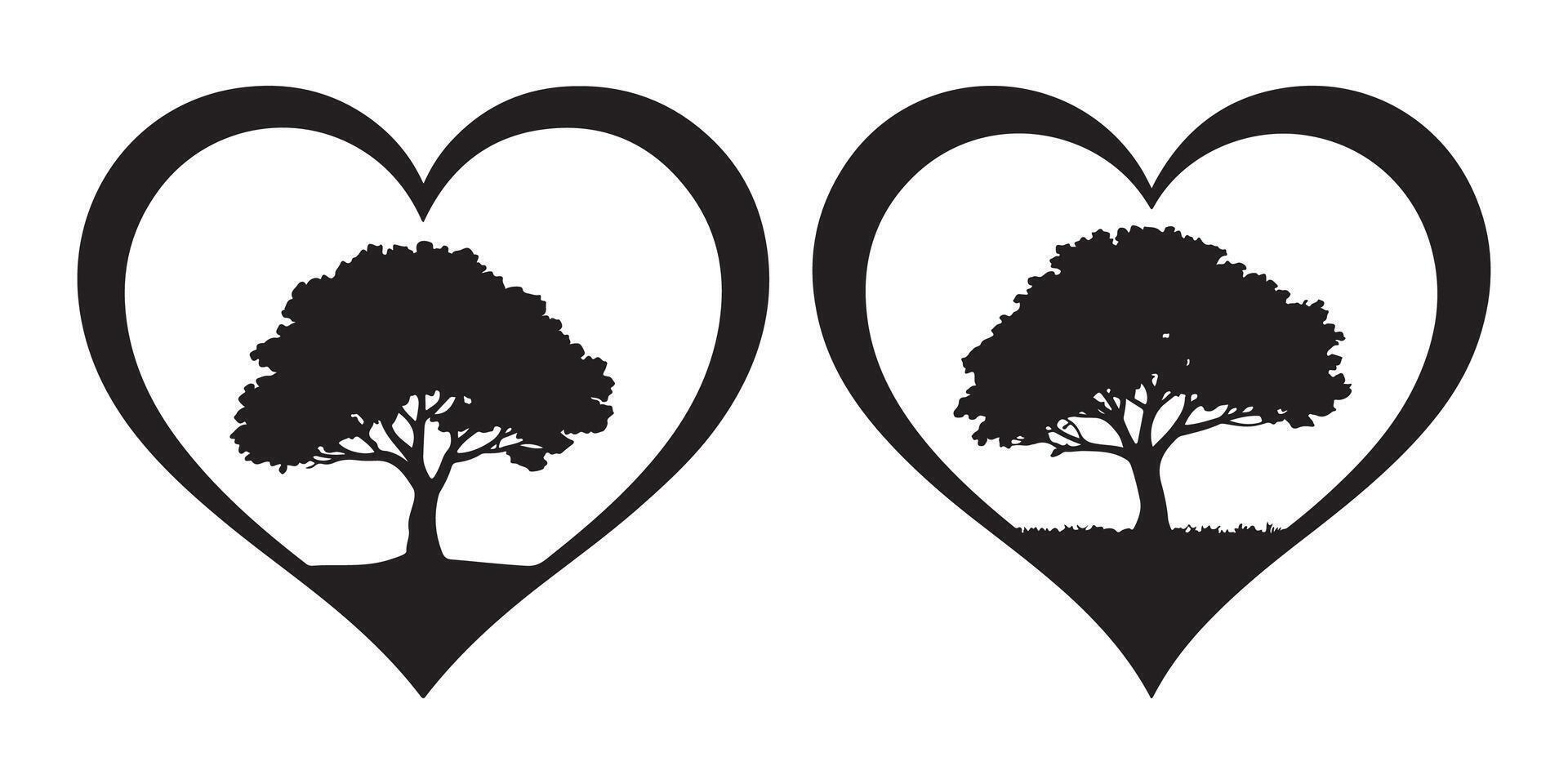 Two Black Heart Silhouettes With Trees Inside love vector