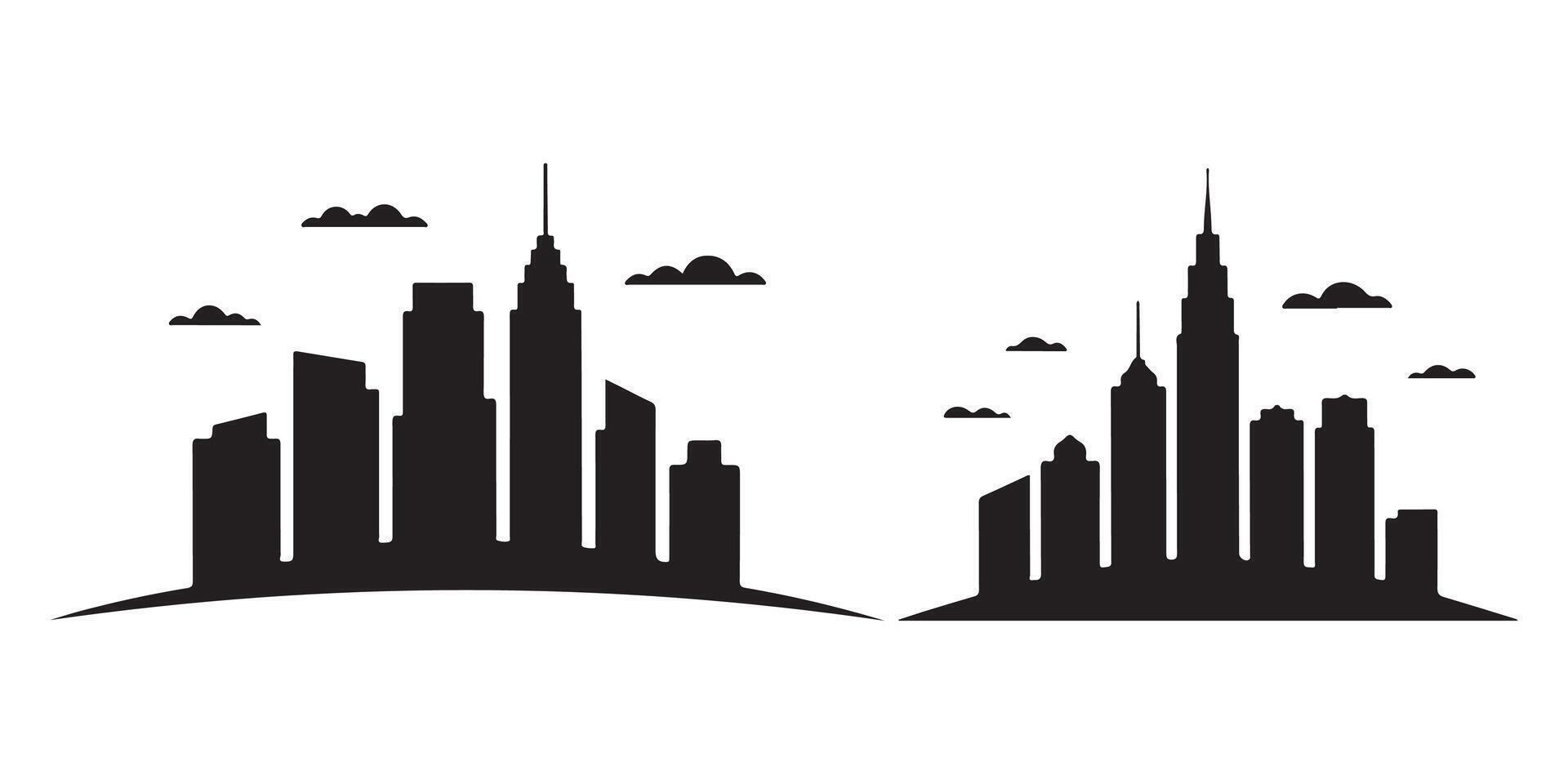 Black silhouette city skylines with clouds white vector