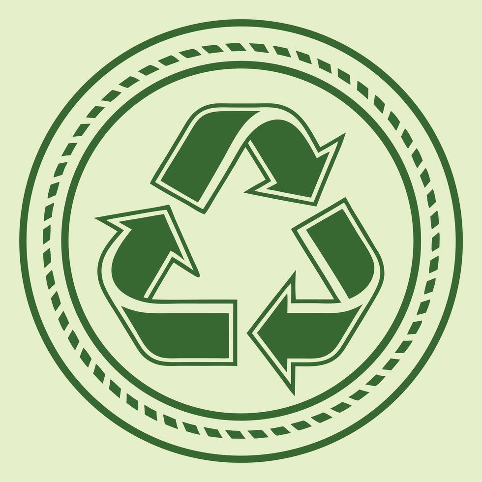 A green recycling symbol inside a circle with a dotted border, on a light green background, simple and clean design, eco-friendly concept vector