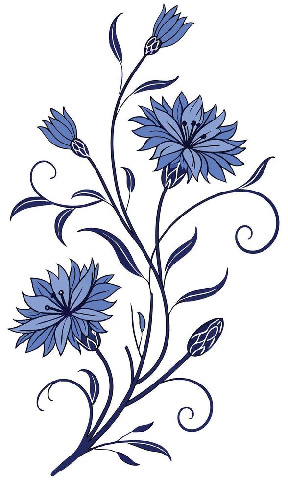 Close-up of the Bachelor's Button flower arranged beautifully and decorated with vines vector