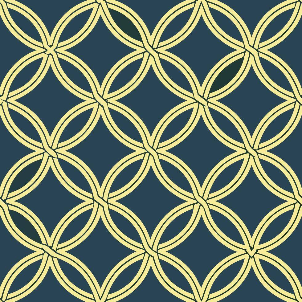 Seamless pattern of interlocking circles with a knot-like intersection, set against a dark teal background vector