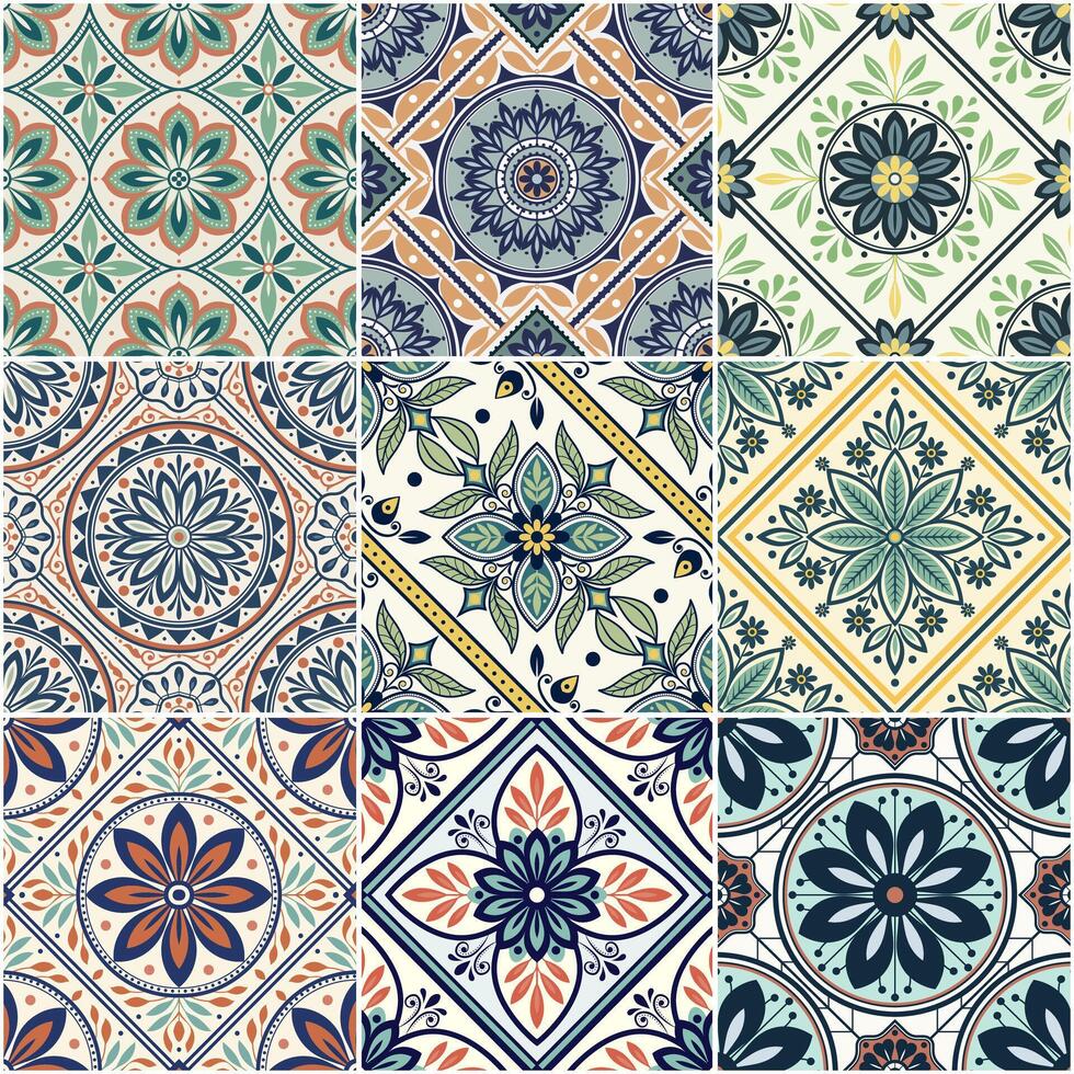 Colorful geometric tile patterns vector