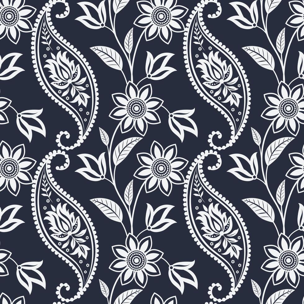 floral paisley pattern on dark background vector