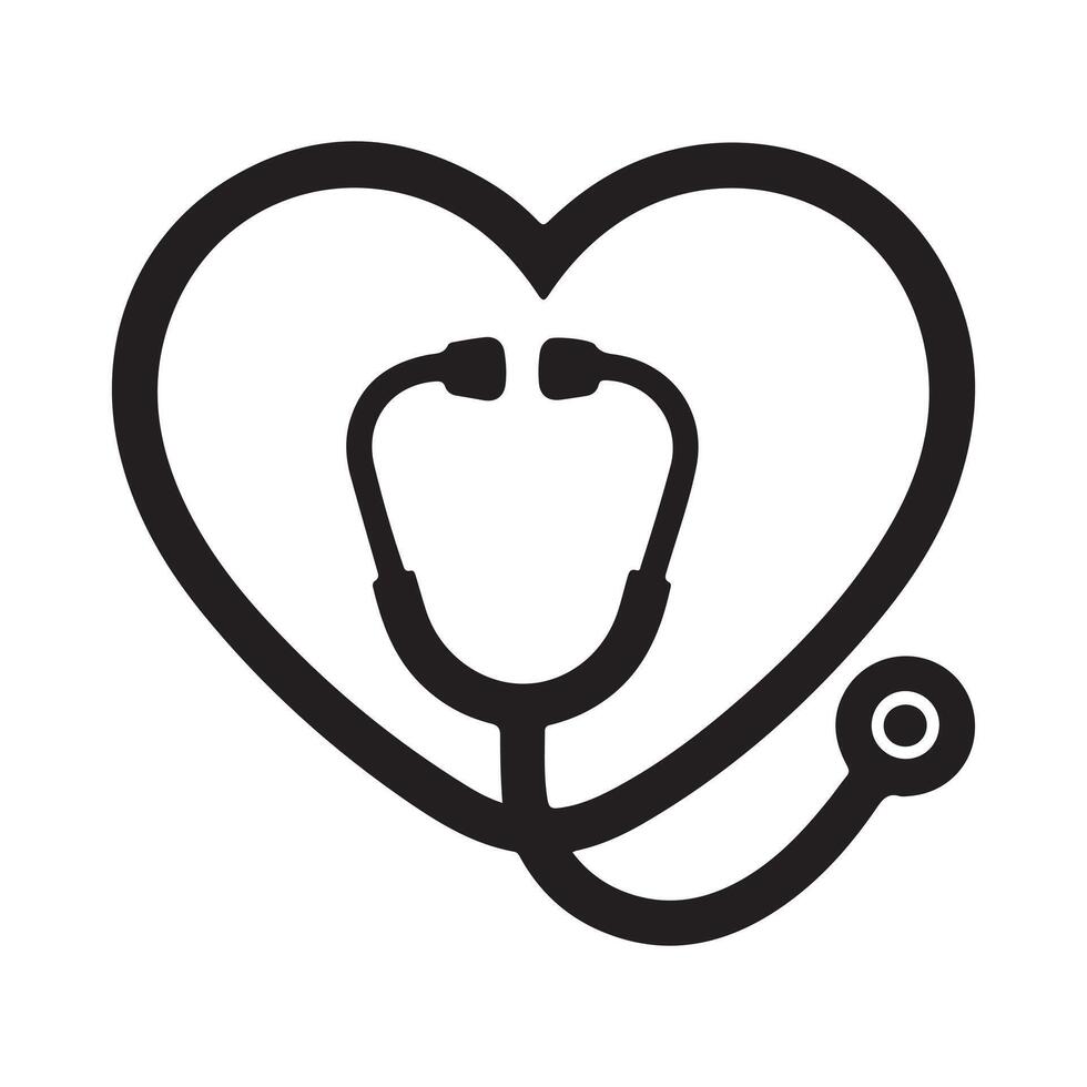 Black stethoscope inside heart outline graphic medical vector